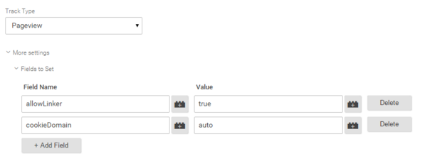 GA fields to set for cross-domain tracking