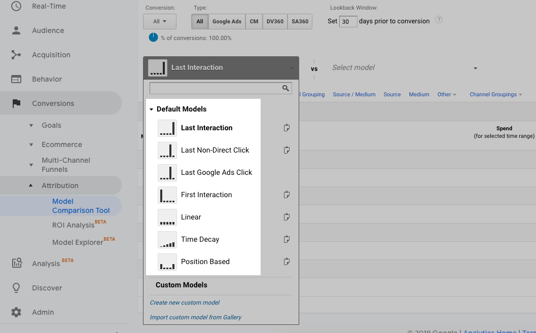 Google Analytics Model Comparison